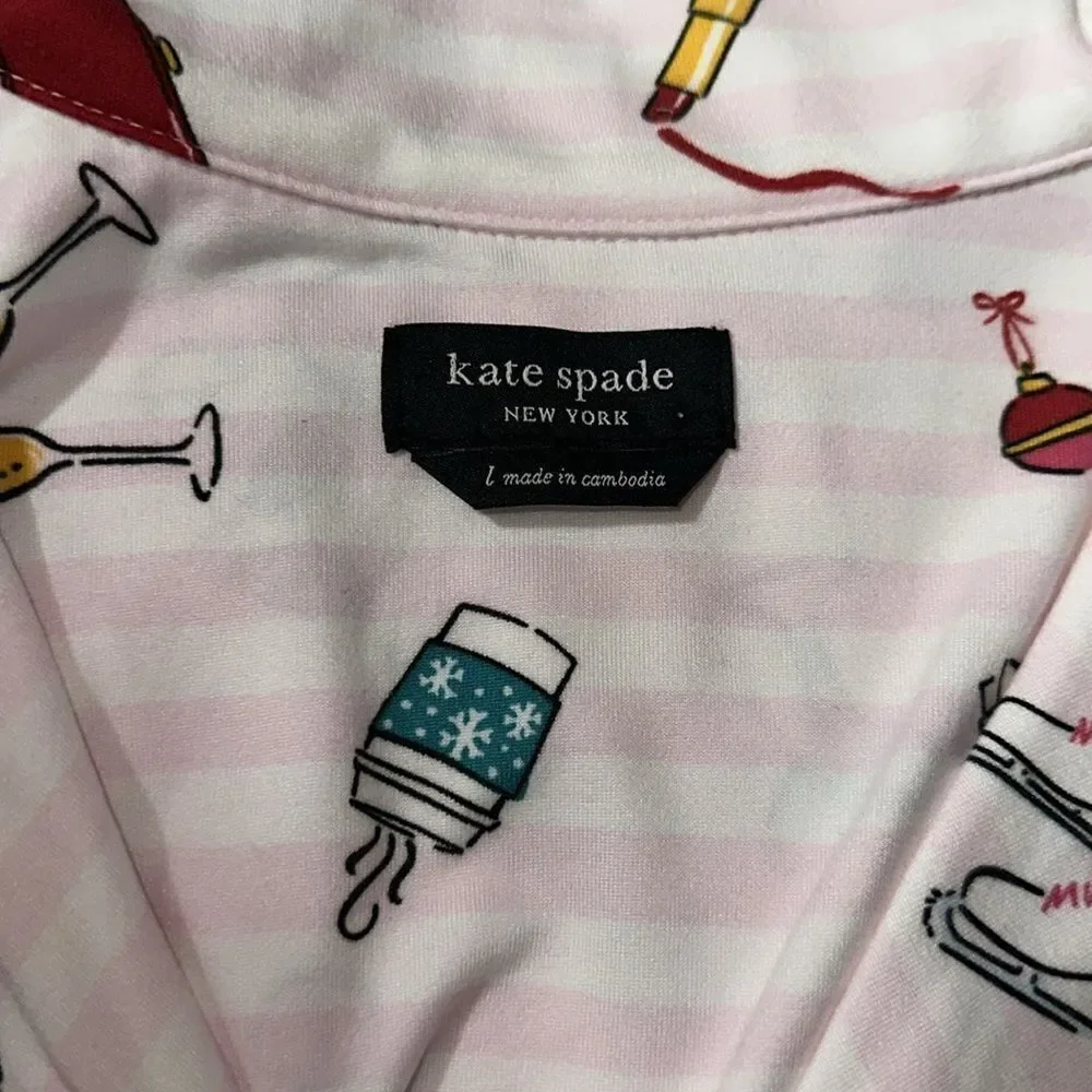 kate spade S-XL Blush Pink Vertical Stripe Festive Holiday Notched Collar PJ